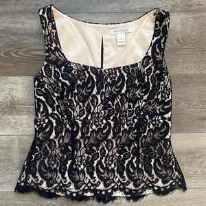 White House Black Market Corset Style Two Tone Lace Overlay Cami Top Size 6